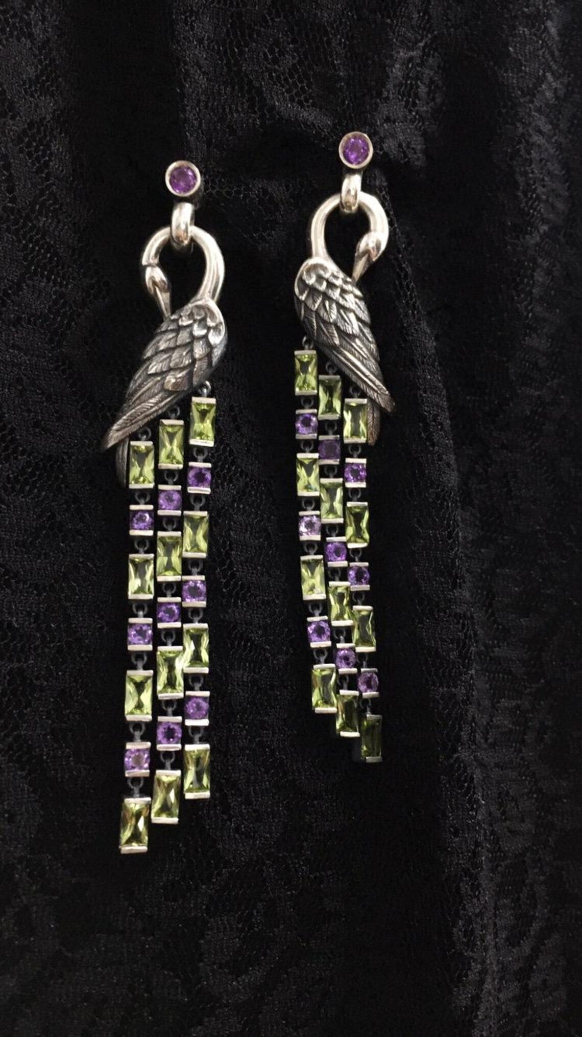 Mythical Firebird earrings close-up
