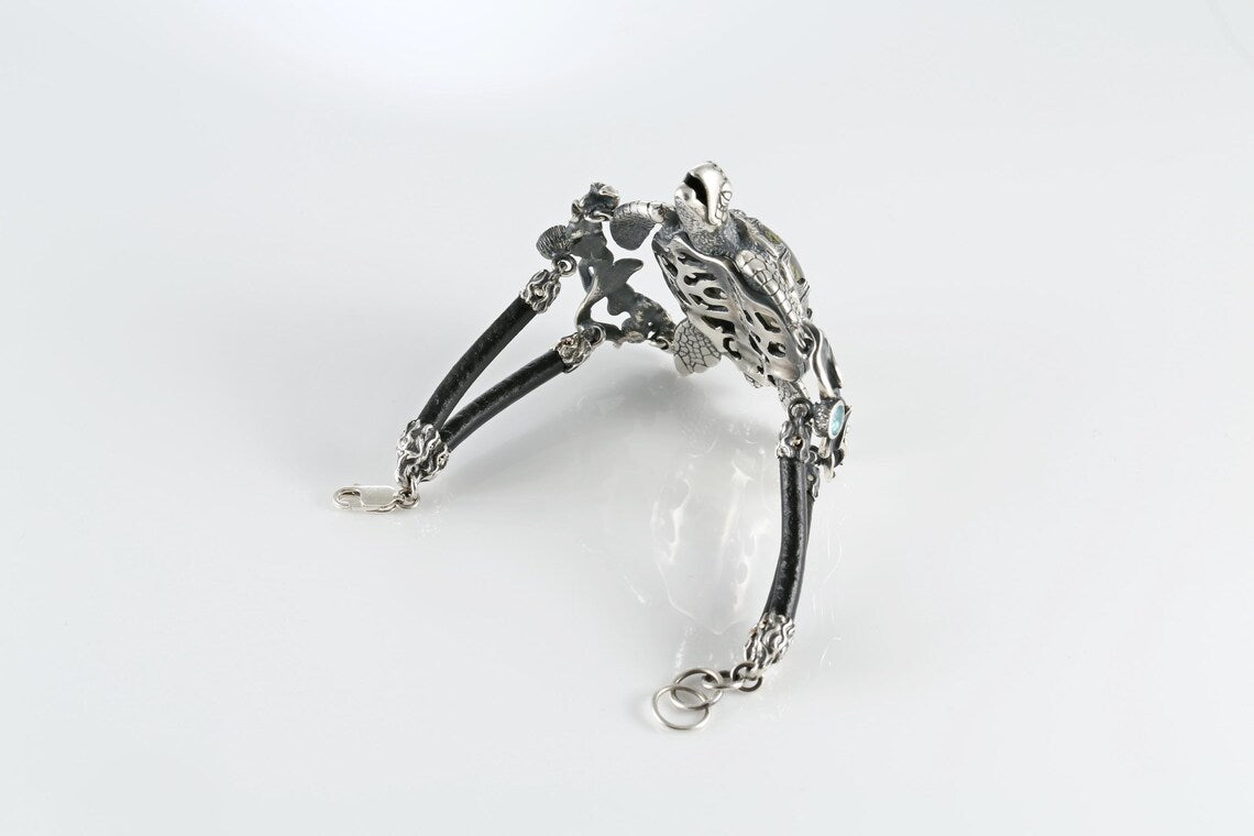 Sterling silver turtle cuff bracelet