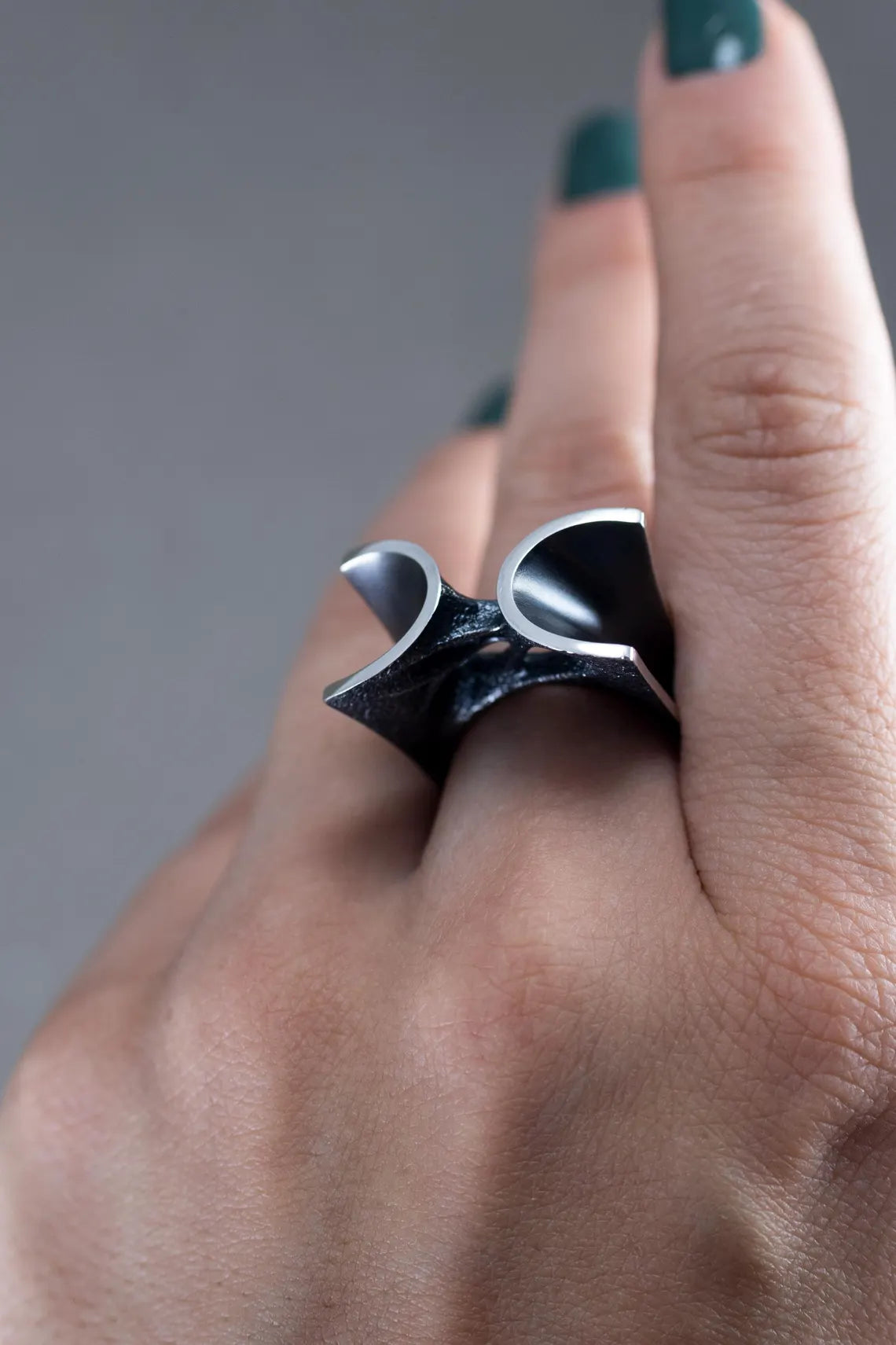 Handmade sterling silver sculptural modernist statement ring
