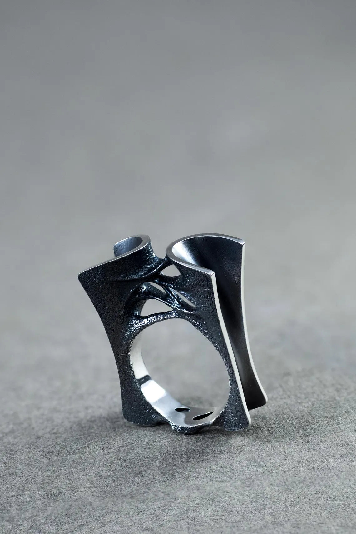 Architectural silver ring design in solid 925 sterling silver