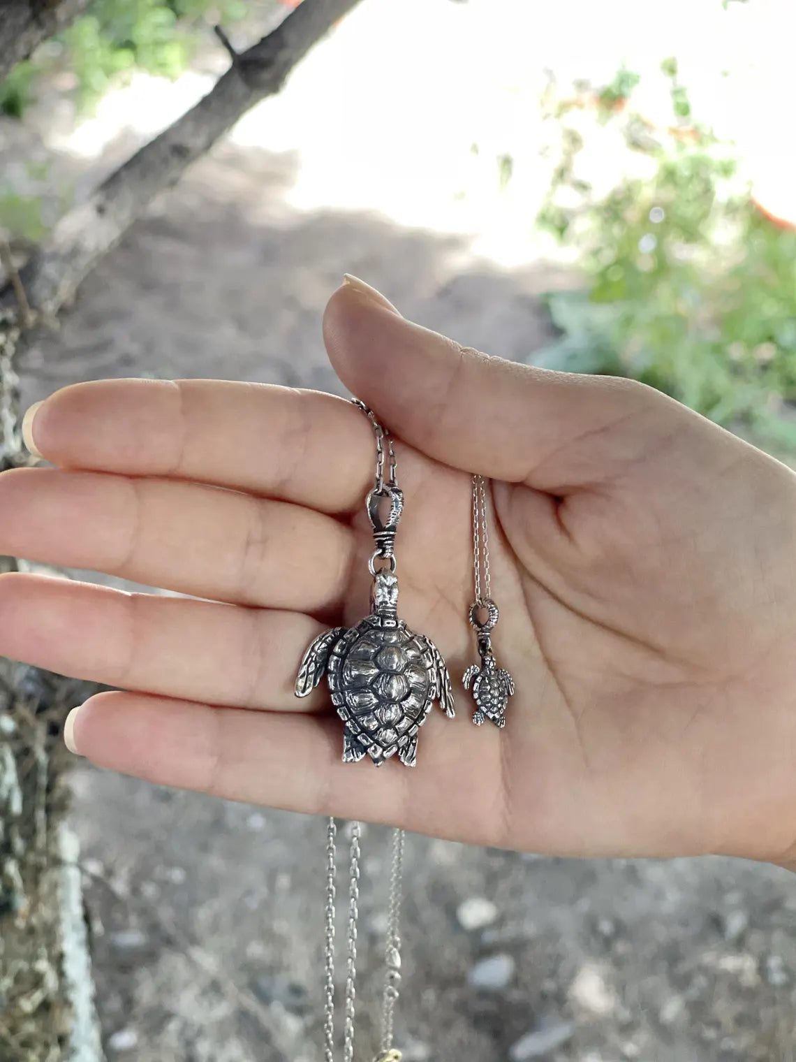 Handmade sterling silver sea turtle pendant