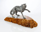 Wolf Silver Sculpture on Onyx