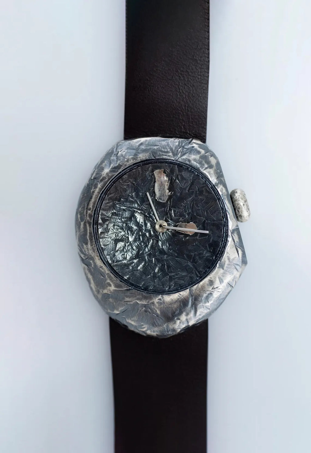 Handcrafted Blackened 925 Sterling Silver Stone-Style Unisex Watch