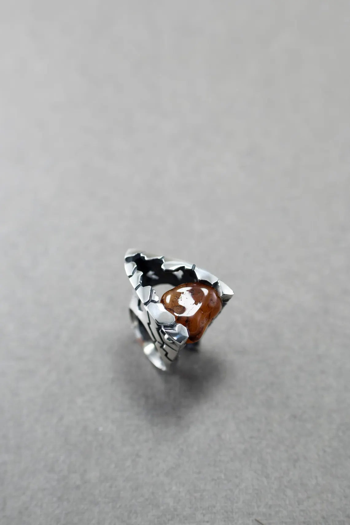 Natural red agate sterling silver artisan jewelry ring