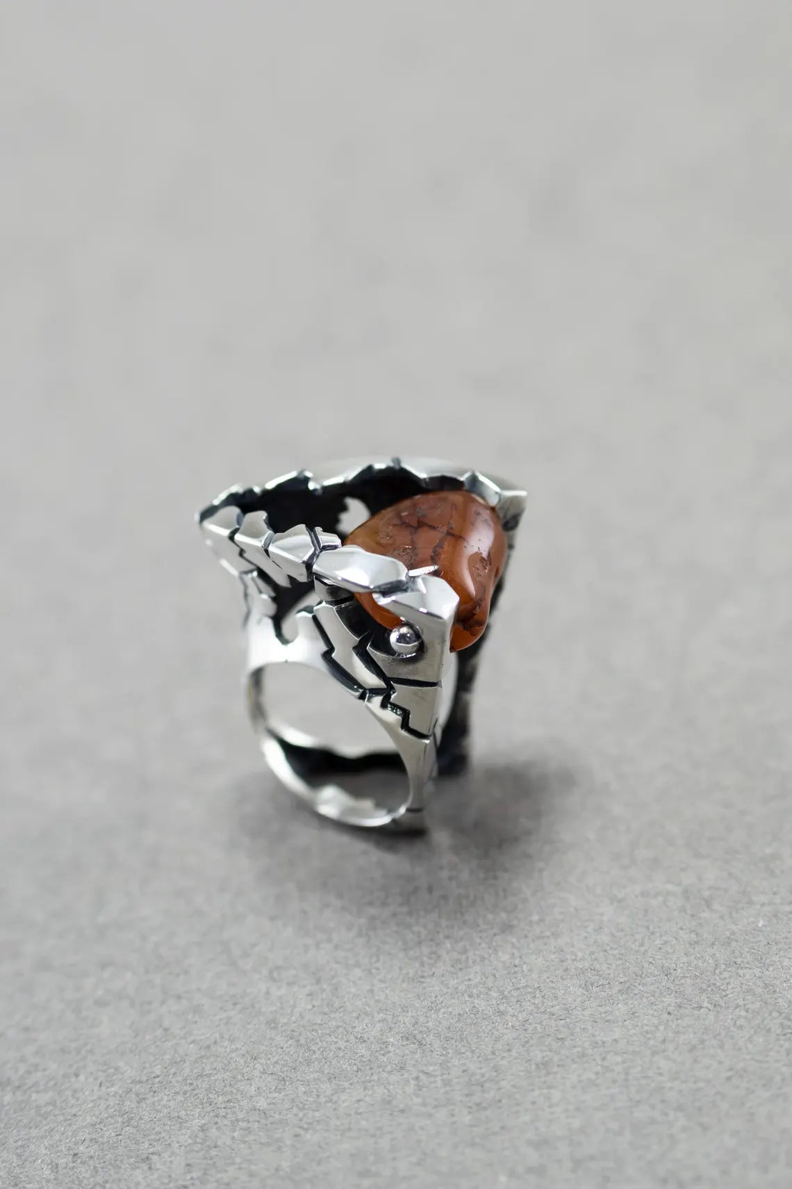 Bold sculptural unisex gemstone ring in 925 silver