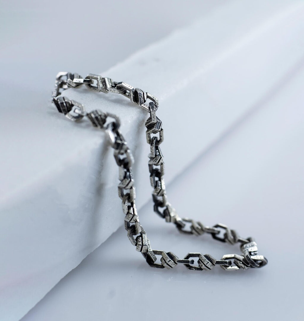Minimalist sterling silver cable chain bracelet and necklace design
