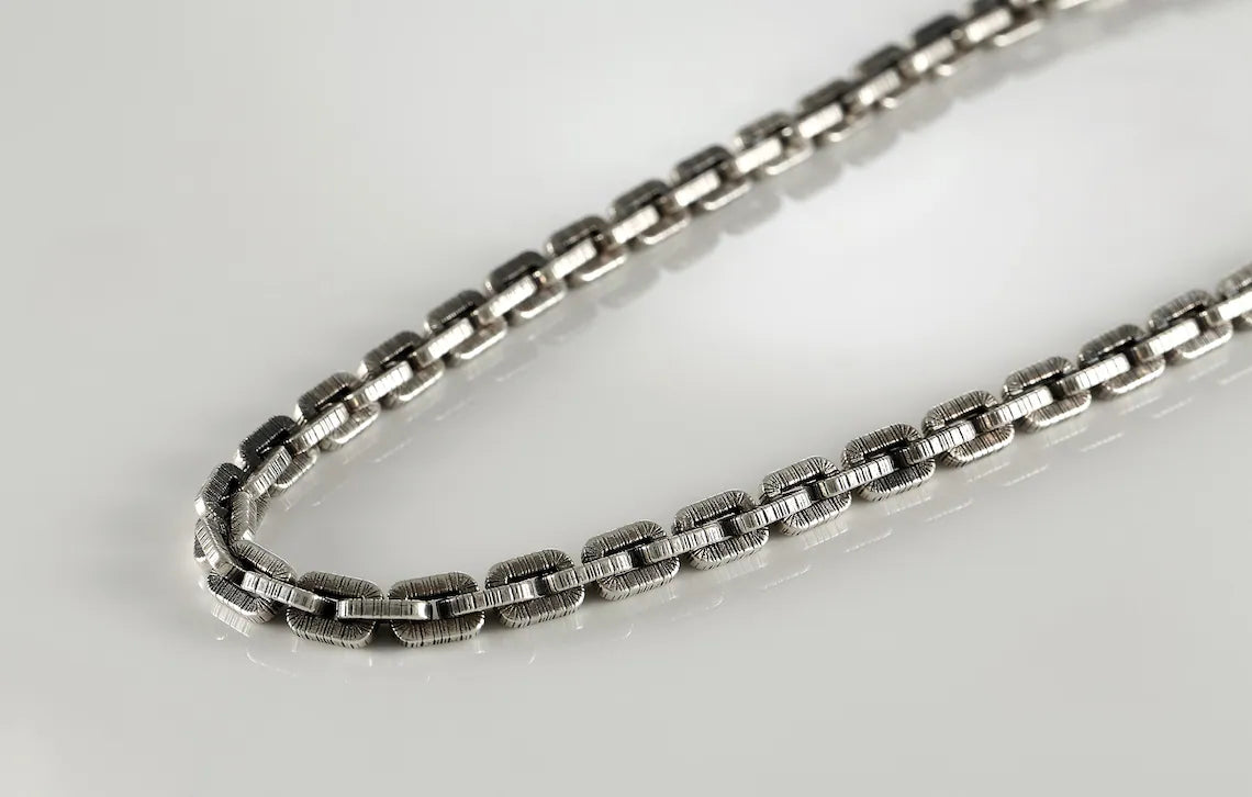 Handcrafted oxidized sterling silver box chain necklace