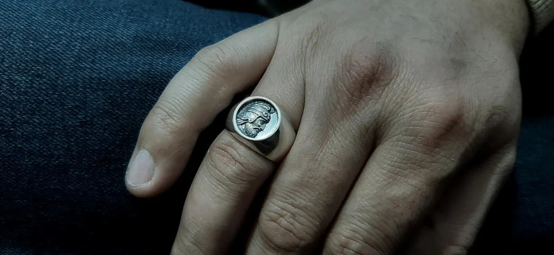 Sterling silver symbolic warrior ring gift for him