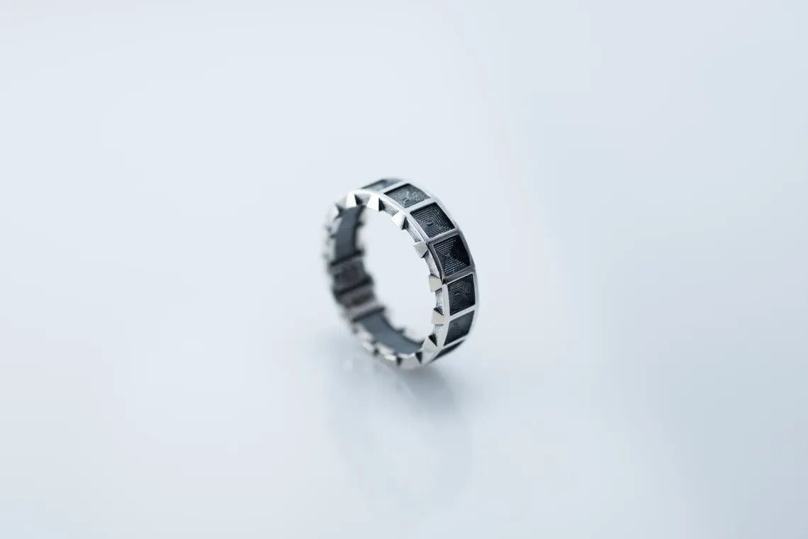 Handmade sterling silver ring with red inlay