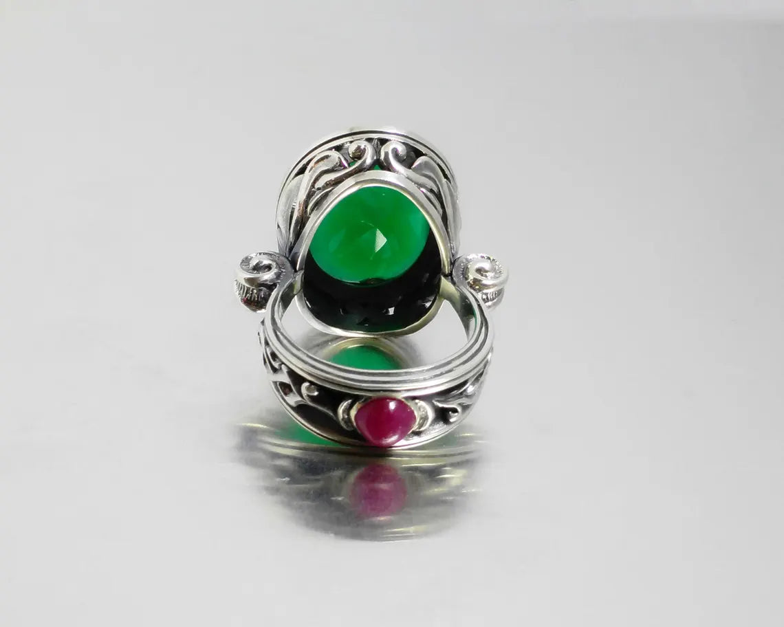Oxidized sterling silver ring with natural quartz stones