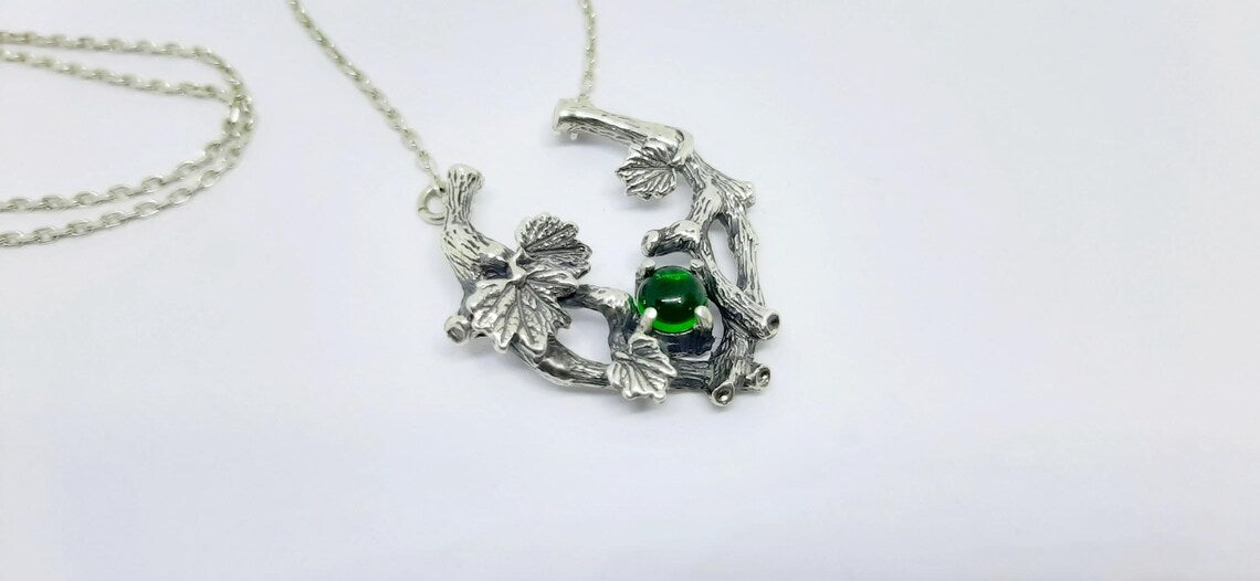 Botanical pendant with green cubic zirconia