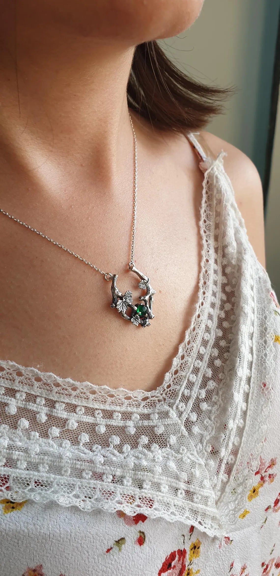 Handmade sterling silver grape vine necklace