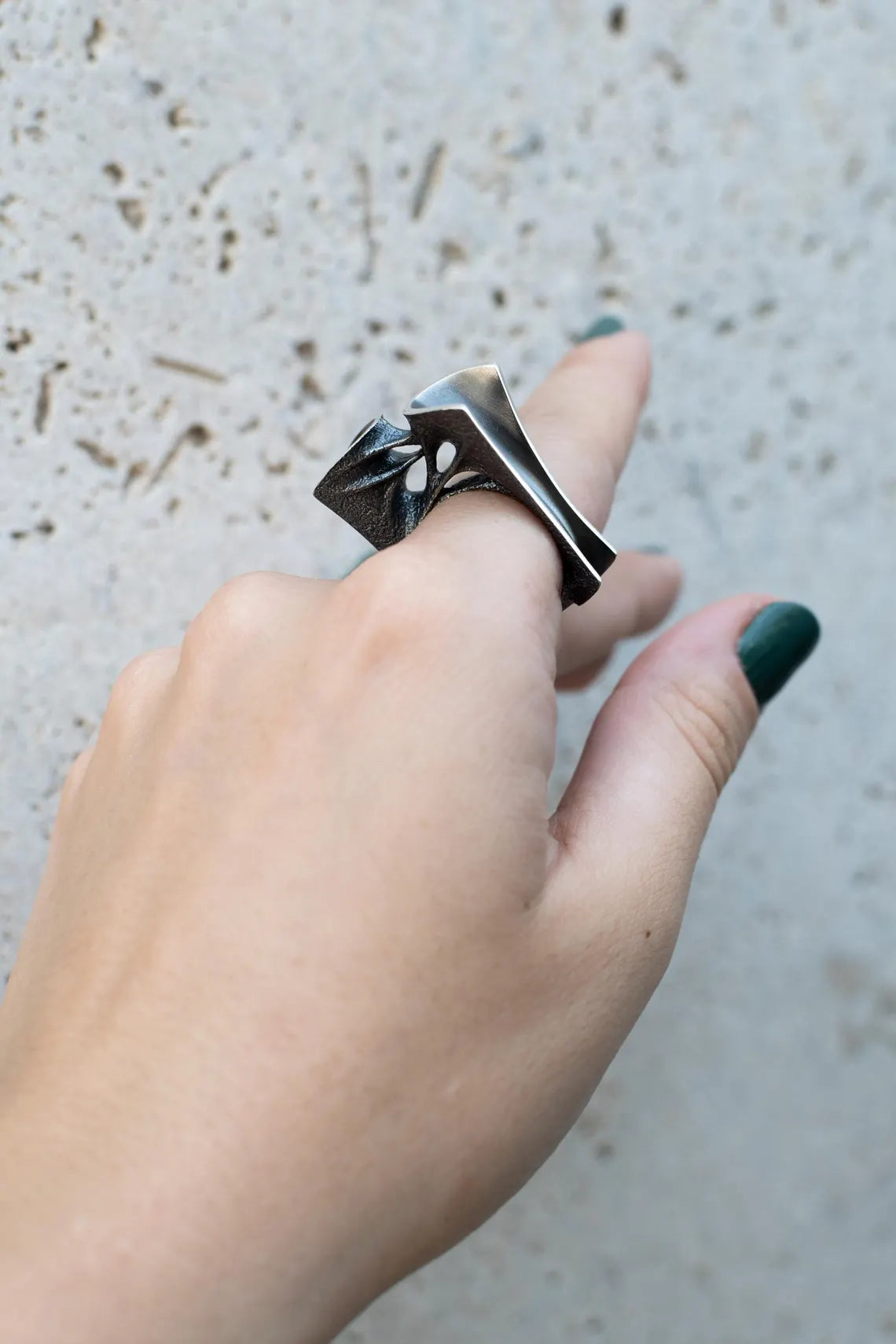 Bold artisan silver ring handcrafted design