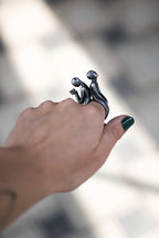 Handmade sculptural sterling silver mythological statement ring
