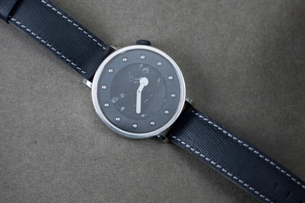 Handmade minimalist sterling silver men's watch with leather strap