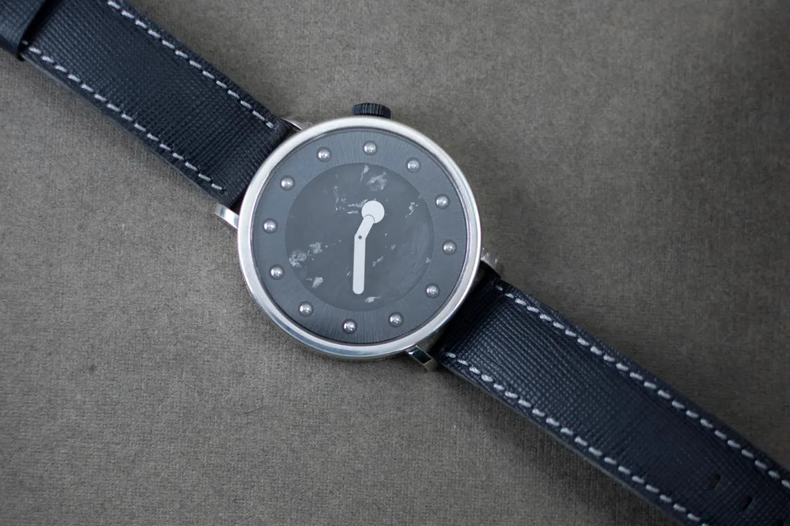 Handmade minimalist sterling silver men's watch with leather strap