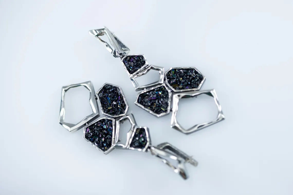 Geometric sterling silver necklace earrings bracelet and ring set