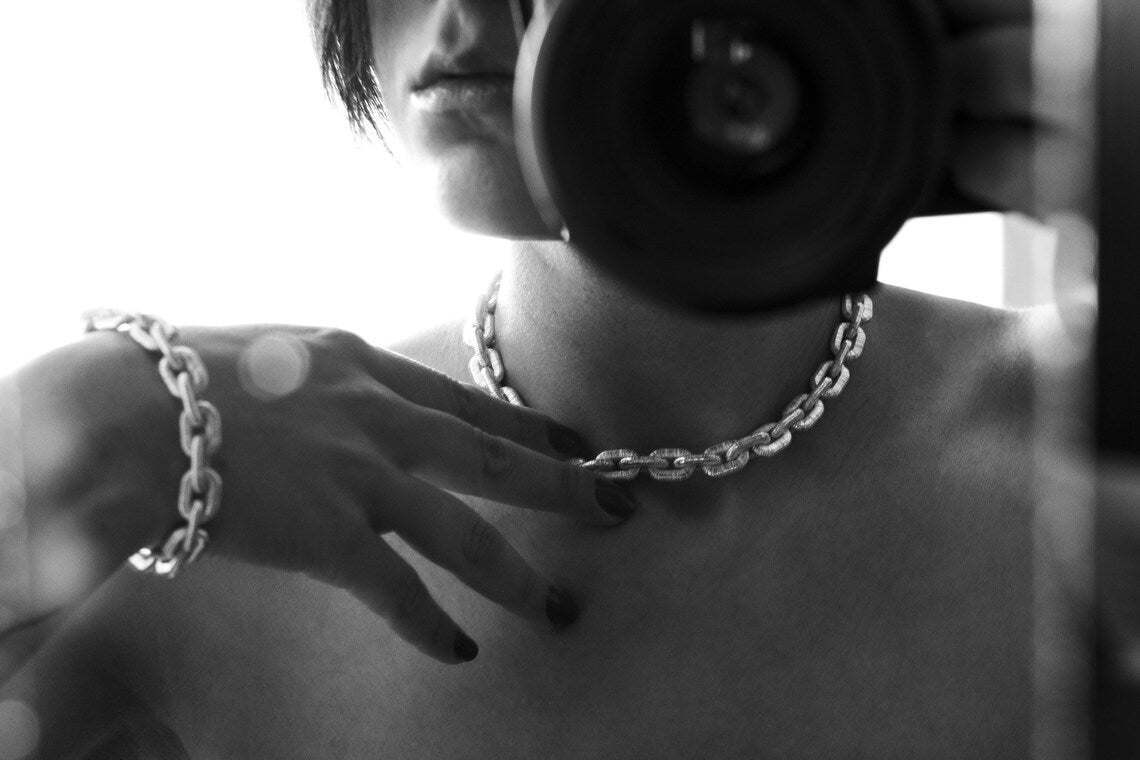 Bold 925 sterling silver statement chain with textured links