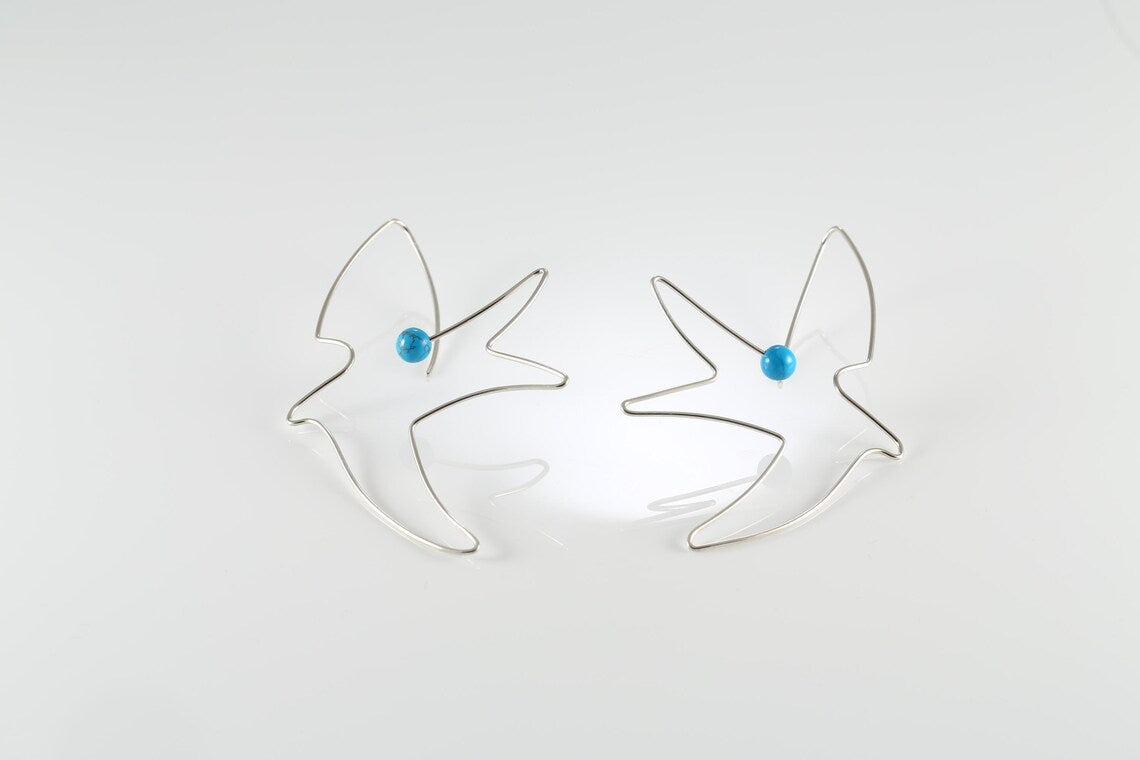 Handcrafted Sterling Silver Bird Earrings with Pearls – Minimalist Dangle Jewelry