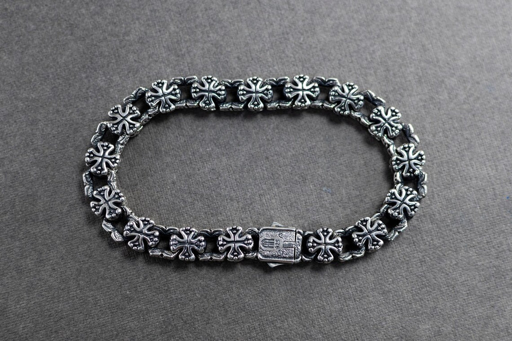 Biker silver bracelet for men