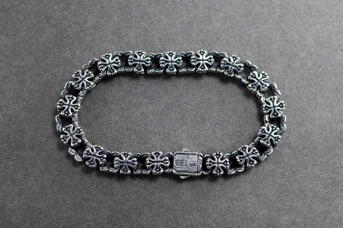Biker silver bracelet for men
