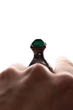Bold modern silver ring with green stone