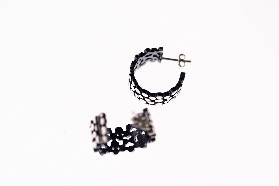 Handcrafted Textured Sterling Silver Jewelry Set – Hoop Earrings & Statement Ring