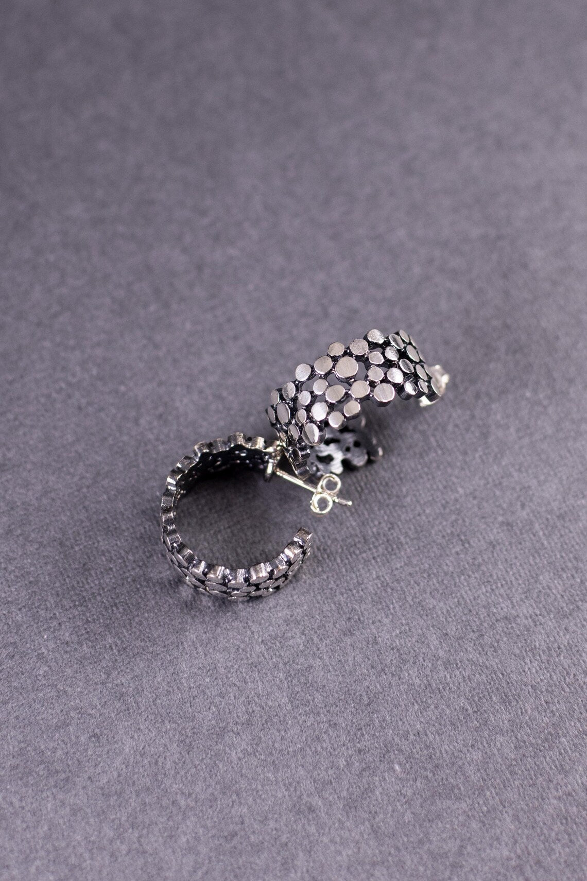 Handcrafted Textured Sterling Silver Jewelry Set – Hoop Earrings & Statement Ring