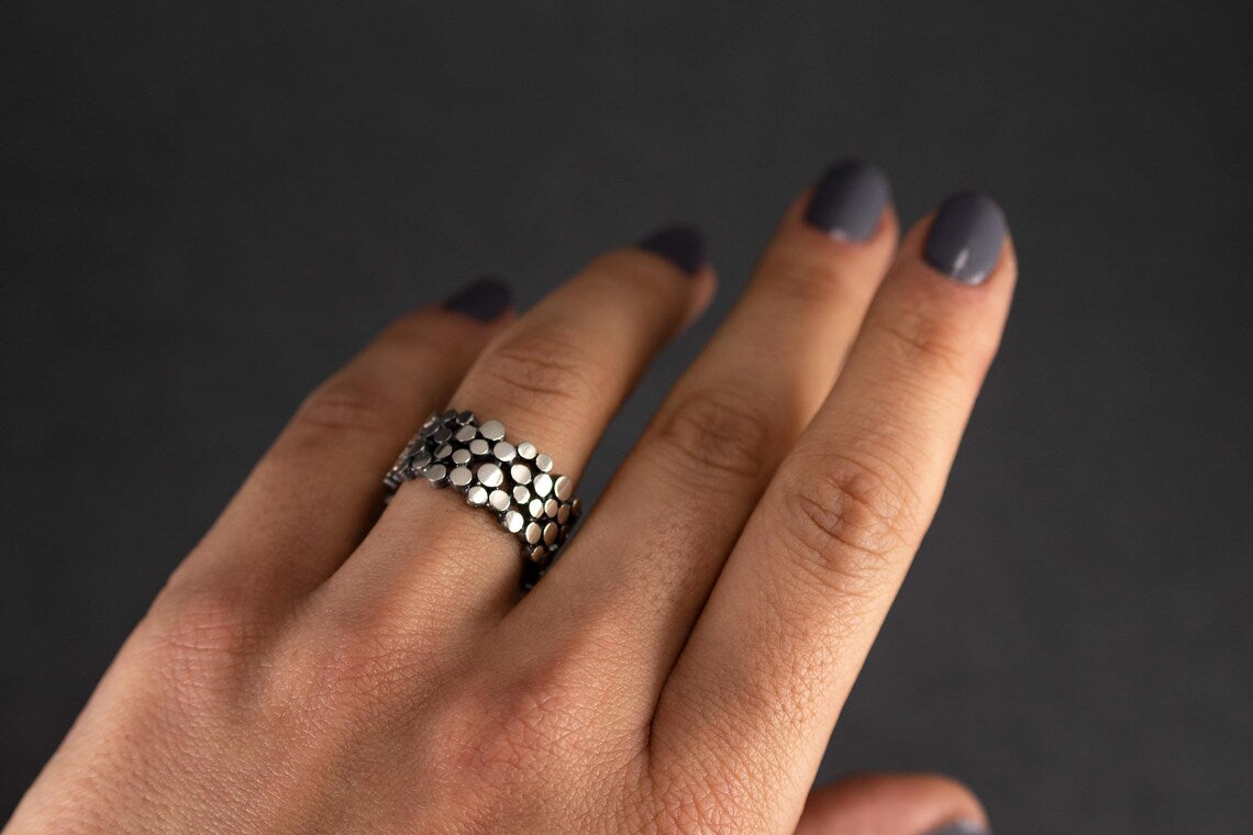 Handcrafted Textured Sterling Silver Jewelry Set – Hoop Earrings & Statement Ring