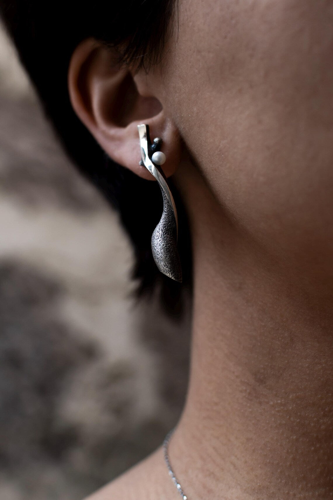 Sculptural Pearl Silver Earrings product image 12