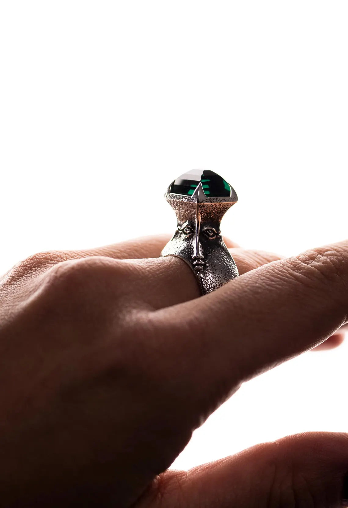 Contemporary artisan silver face ring