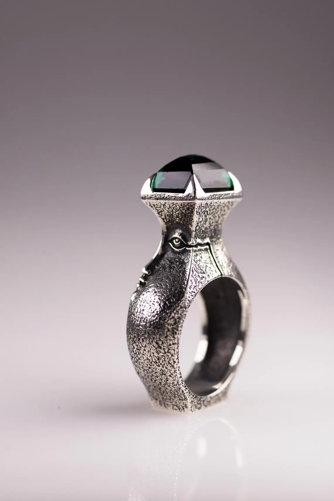 Green gemstone statement ring handmade