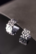 Minimalist sterling silver hoop earrings and statement ring set