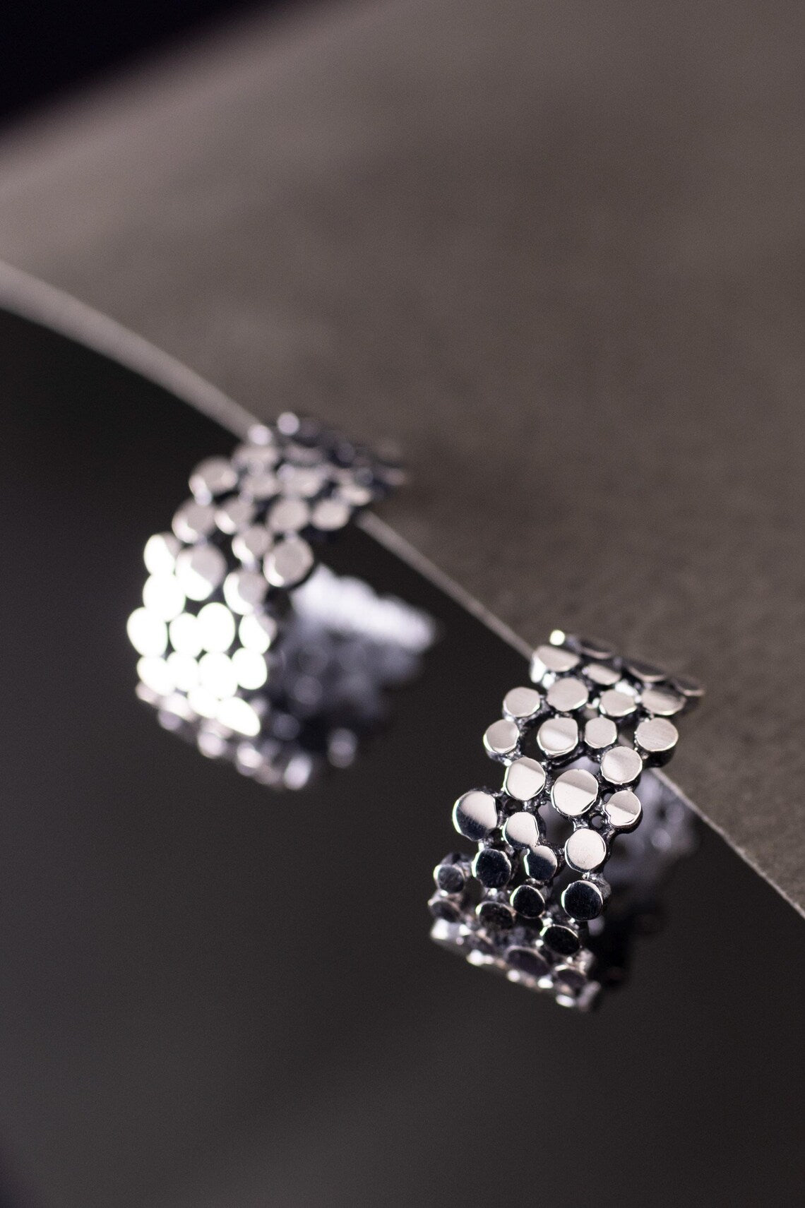 Minimalist sterling silver hoop earrings and statement ring set