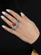 Artisan silver ring with red coral centerpiece design