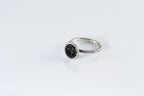 Artisan silver rings with iridescent black druzy style gemstones