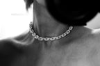 Solid sterling silver statement necklace on model