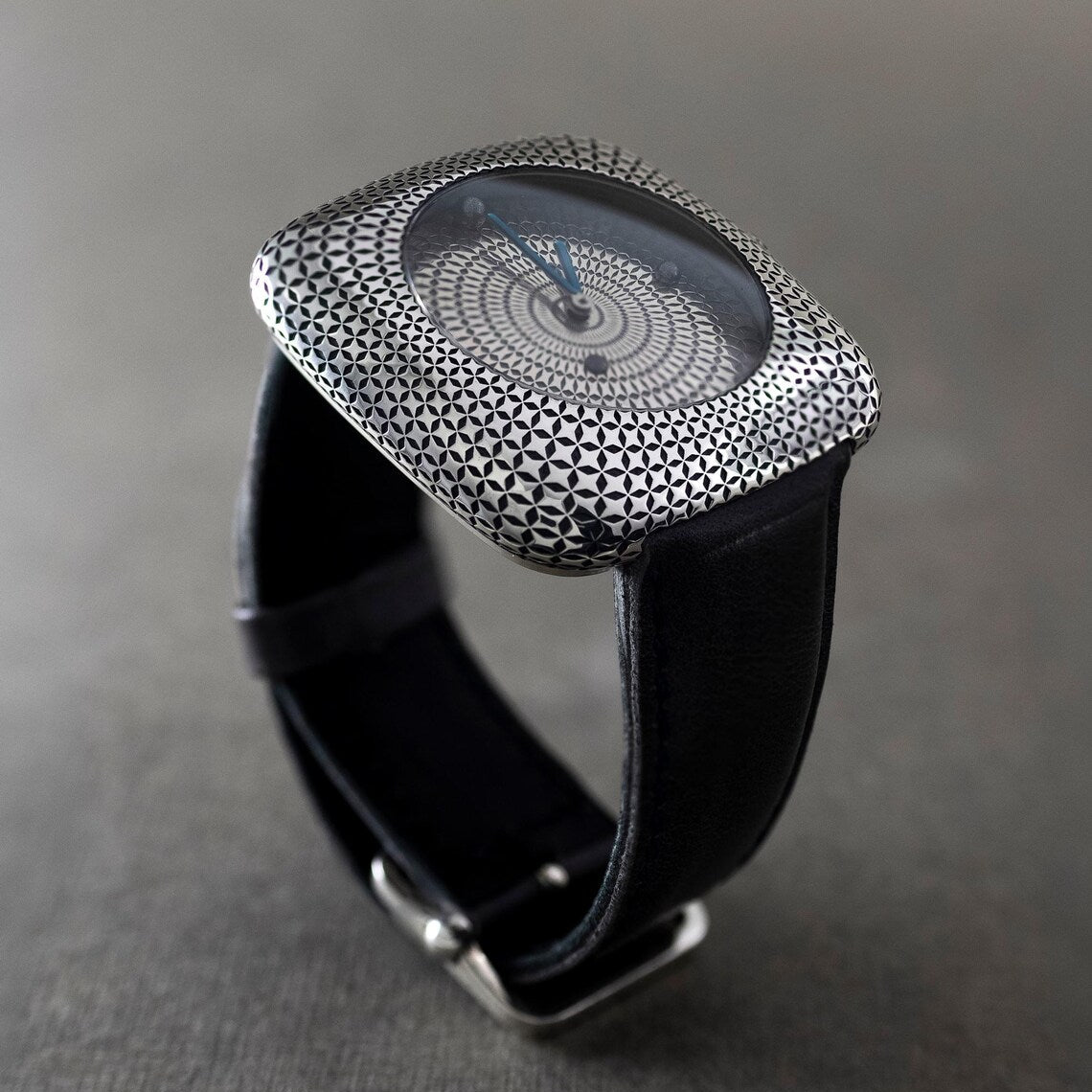 Handmade 925 sterling silver square wrist watch with leather strap