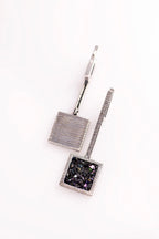 Oxidized silver earrings and ring with rainbow carborundum