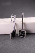 Iridescent crystal drop earrings with oxidized silver setting