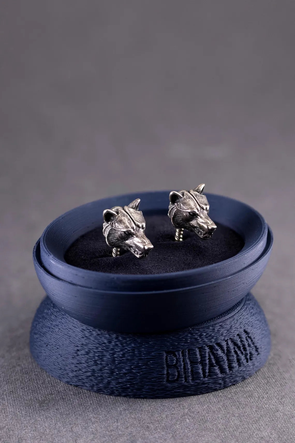 Handmade bear cufflinks with black onyx detail