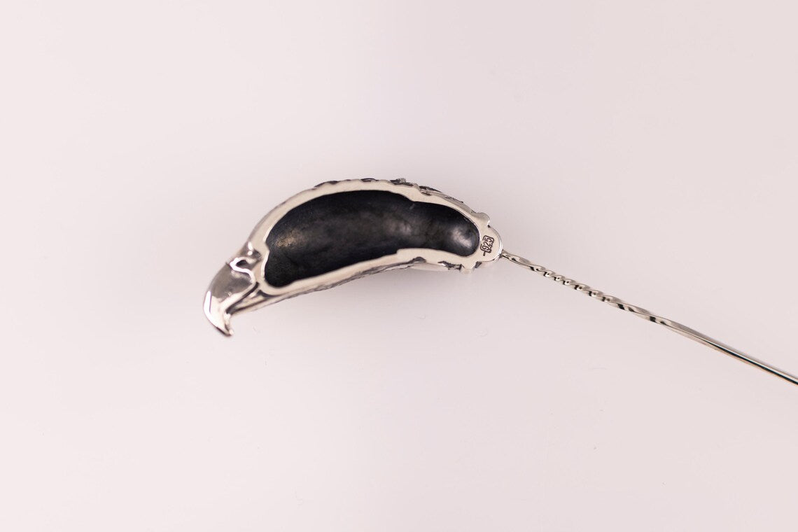 Eagle sterling silver lapel brooch detail