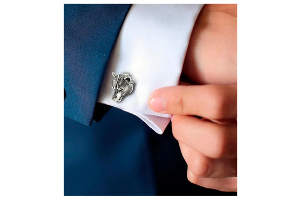 Handmade sterling silver wolf head cufflinks