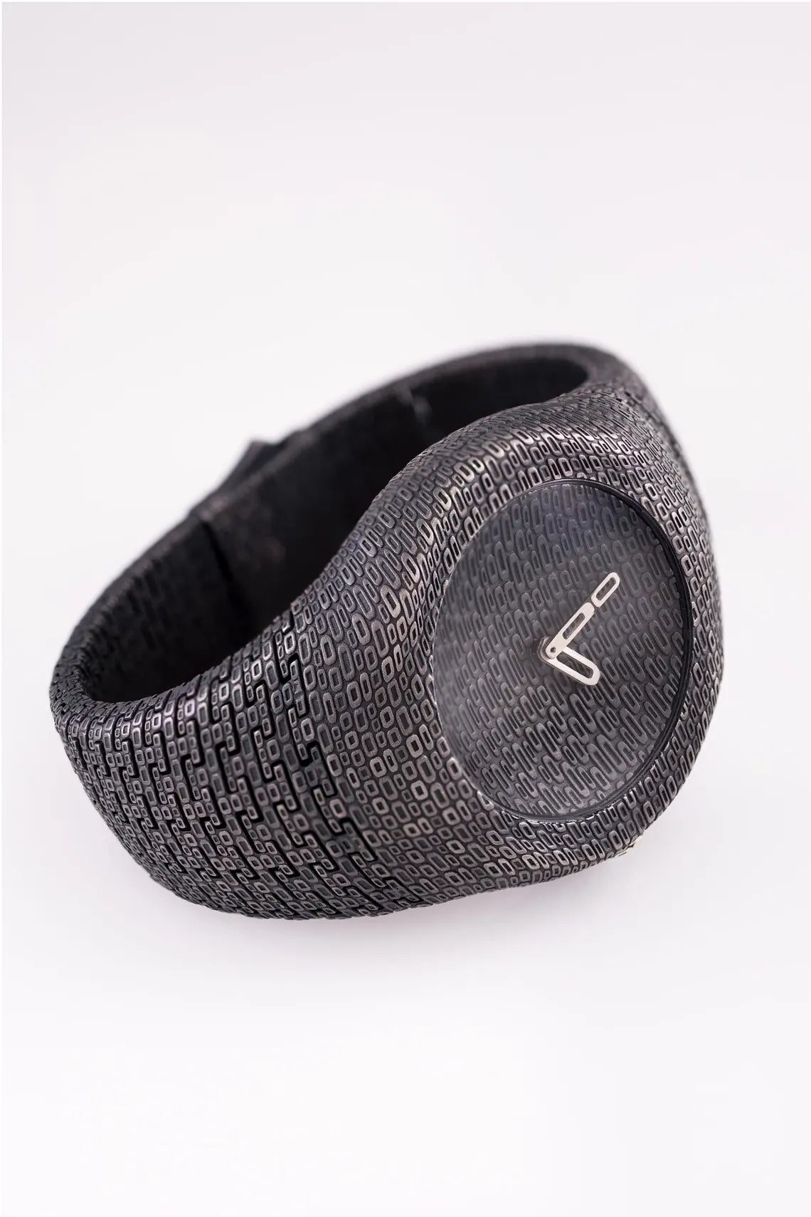 Handcrafted sterling silver cuff watch with wide textured bracelet design
