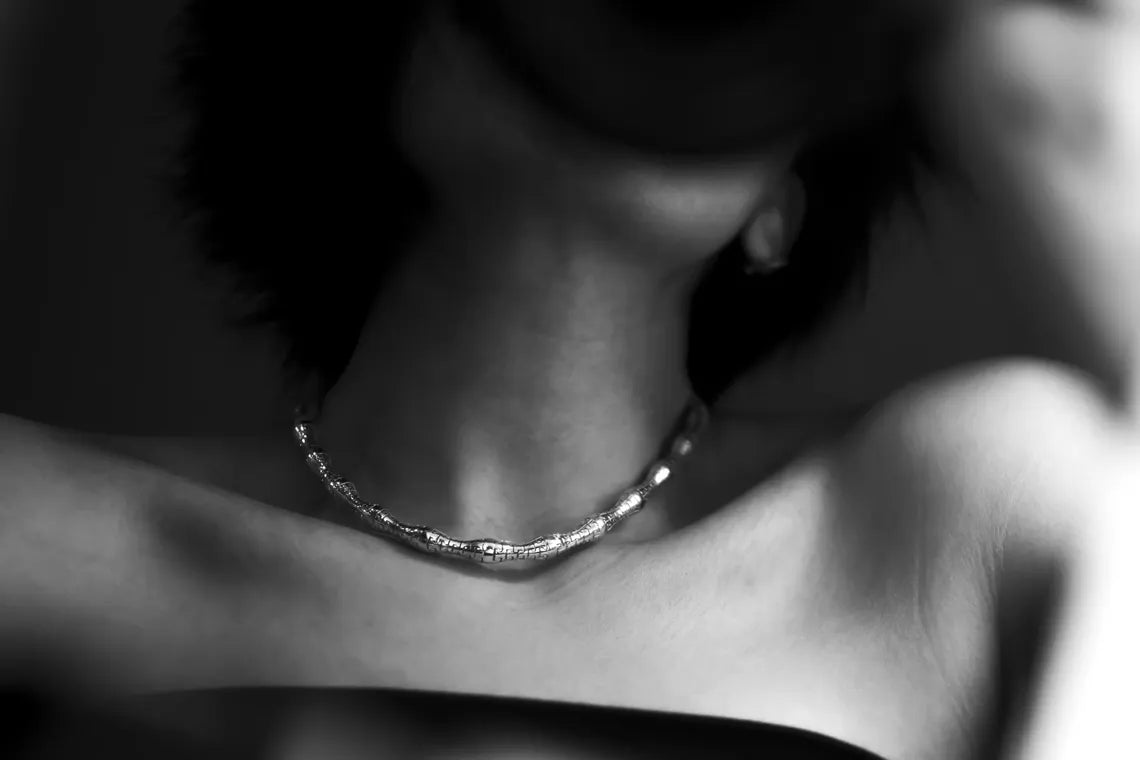 Handmade sterling silver geometric choker necklace