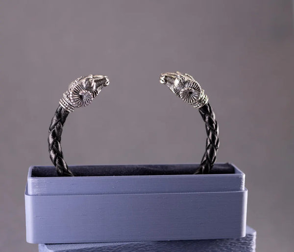 Ram head leather bracelet
