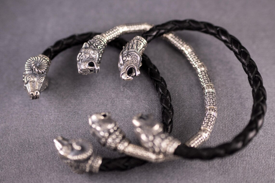 Leather and sterling silver bracelet