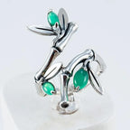 Bamboo ear climber in sterling silver with green stone