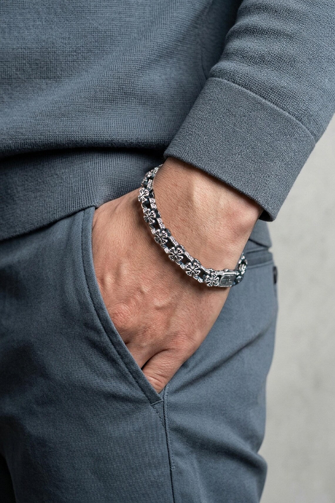 Sterling silver gothic cross bracelet