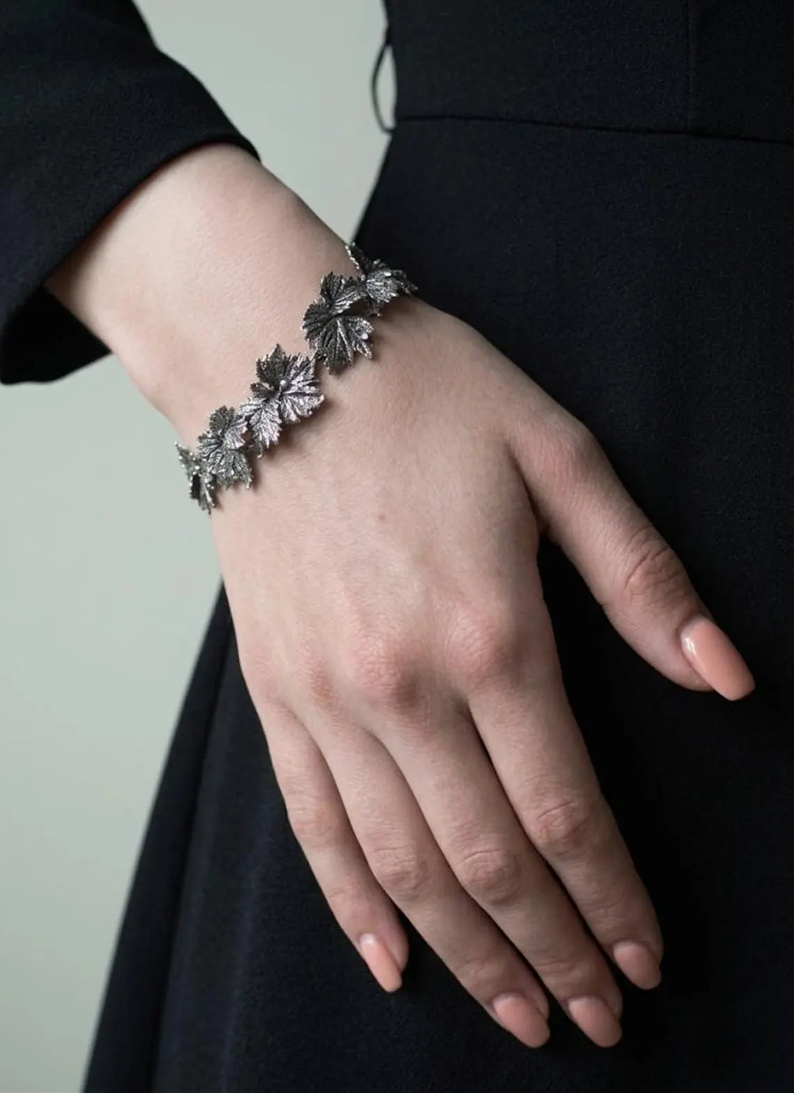 Handmade botanical silver bracelet